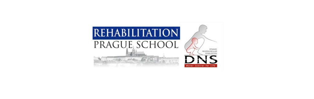 Logotipos da Escola de Reabilitação de Praga e do método DNS (Dynamic Neuromuscular Stabilization)