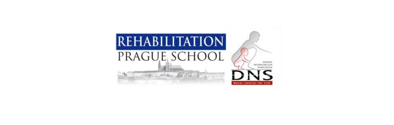 Logotipos da Escola de Reabilitação de Praga e do método DNS (Dynamic Neuromuscular Stabilization)